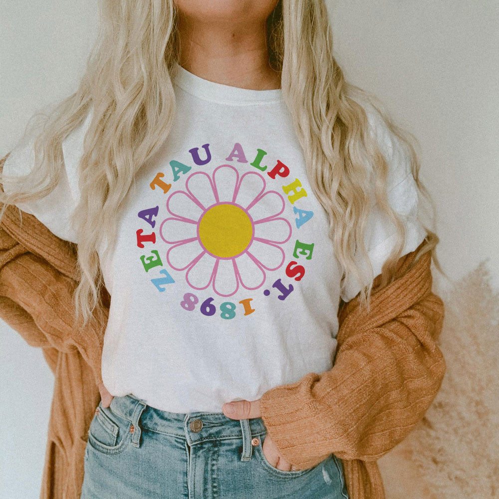 Zeta Tau Alpha Rainbow Daisy Tees Zeta Tau Alpha Rainbow Daisy Tees