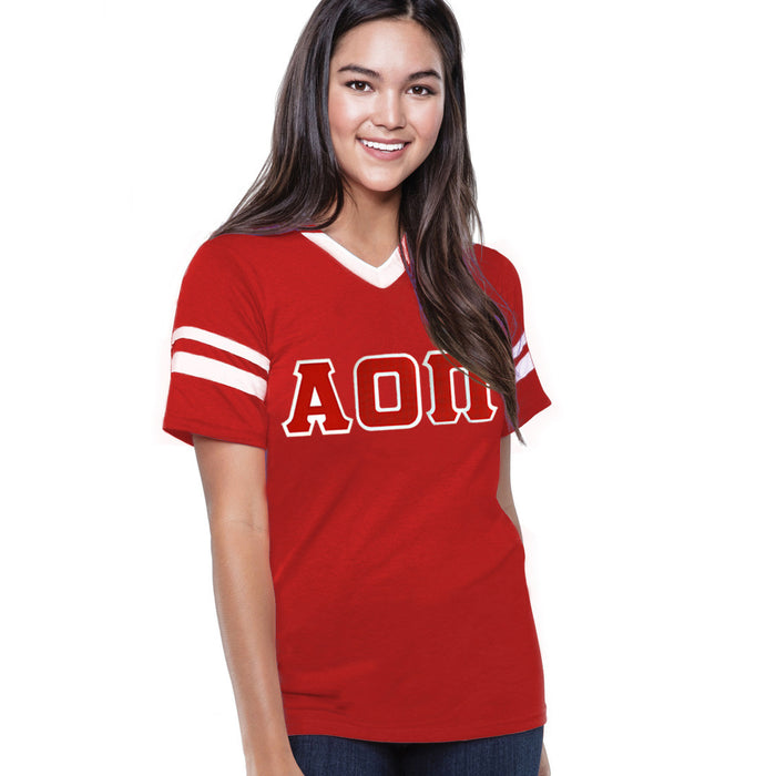 Discount Alpha Omicron Pi Jersey With Greek Applique Letters DISCOUNT-Alpha Omicron Pi Jersey With Greek Applique Letters