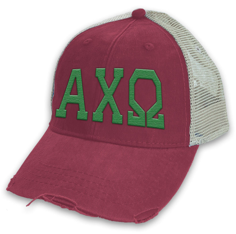 Alpha Chi Omega Distressed Trucker Hat Alpha Chi Omega Distressed Trucker Hat