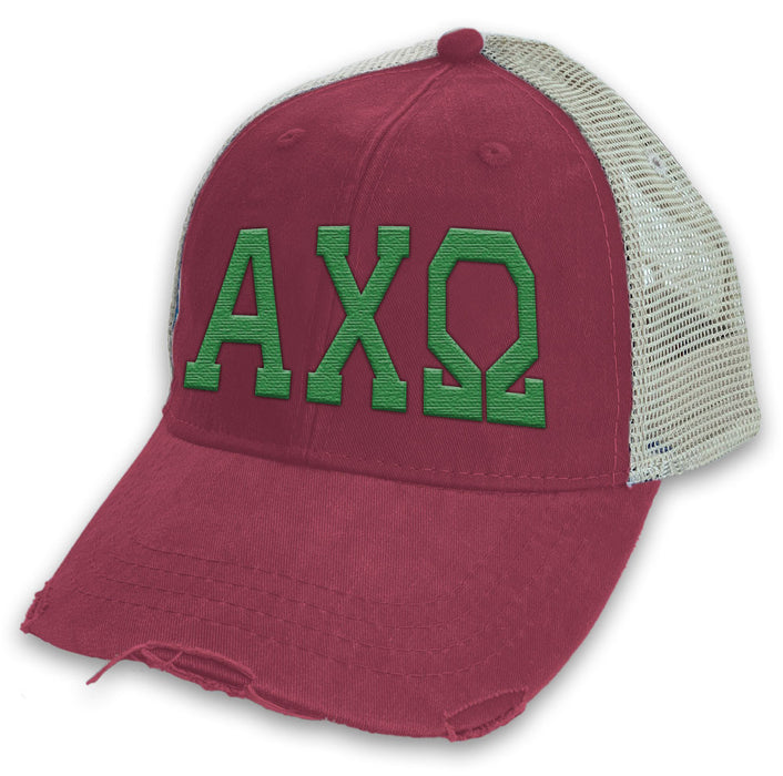 Alpha Chi Omega Distressed Trucker Hat Alpha Chi Omega Distressed Trucker Hat