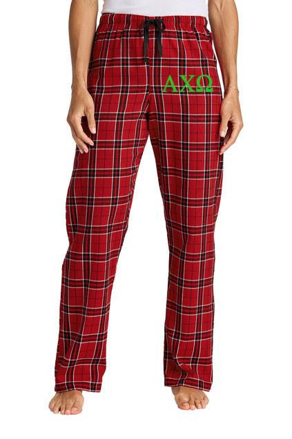 Alpha Chi Omega Alpha Chi Omega Flannel Lettered Plaid PJ's