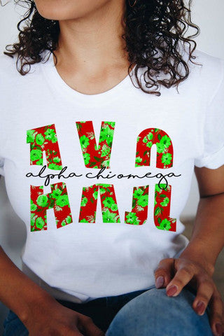 Alpha Chi Omega Floral Big Lettered T Shirts Alpha Chi Omega Floral Big Lettered T-Shirts