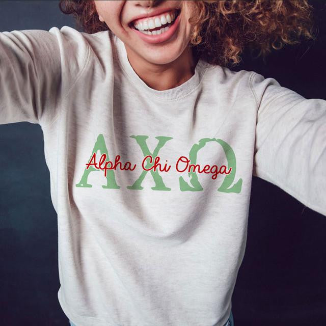 Printify Alpha Chi Omega Greek Type Crewneck Sweatshirts Alpha Chi Omega Greek Type Crewneck Sweatshirts
