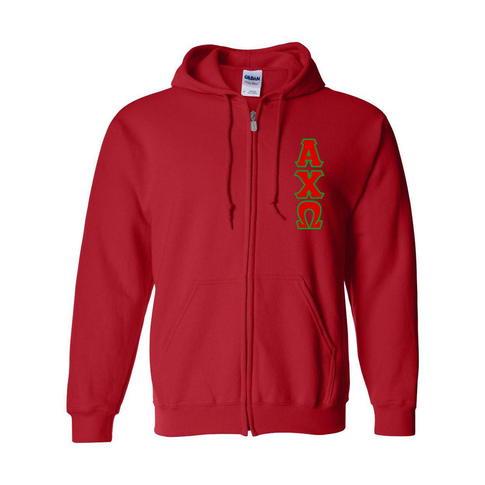 Alpha Chi Omega Heavy Full Zip Hoodie 3" Letters Alpha Chi Omega Heavy Full Zip Hoodie - 3