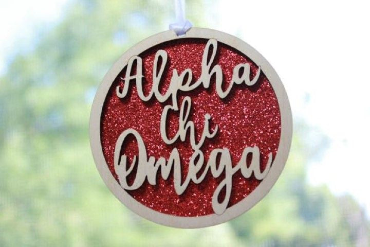 Alpha Chi Omega Laser Carved Script Ornament 3" Round Alpha Chi Omega Laser Carved Script Ornament - 3