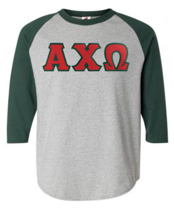 Discount Alpha Chi Omega Lettered Raglan Shirt DISCOUNT-Alpha Chi Omega Lettered Raglan Shirt