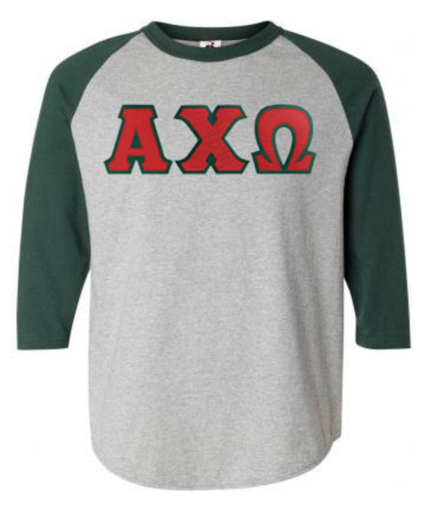 Discount Alpha Chi Omega Lettered Raglan Shirt DISCOUNT-Alpha Chi Omega Lettered Raglan Shirt