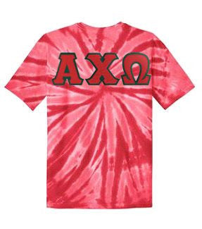 Discount Alpha Chi Omega Lettered Tie Dye T Shirts For Only $30! DISCOUNT-Alpha Chi Omega Lettered Tie-Dye t-shirts