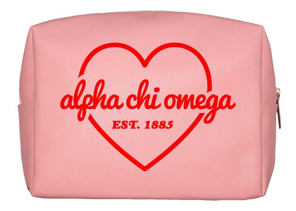 Alpha Chi Omega Pink With Red Heart Makeup Bag Alpha Chi Omega Pink with Red Heart Makeup Bag