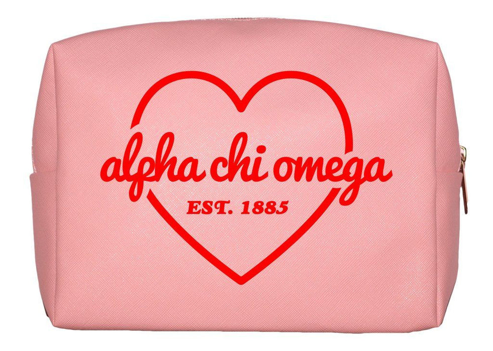 Alpha Chi Omega Pink With Red Heart Makeup Bag Alpha Chi Omega Pink with Red Heart Makeup Bag
