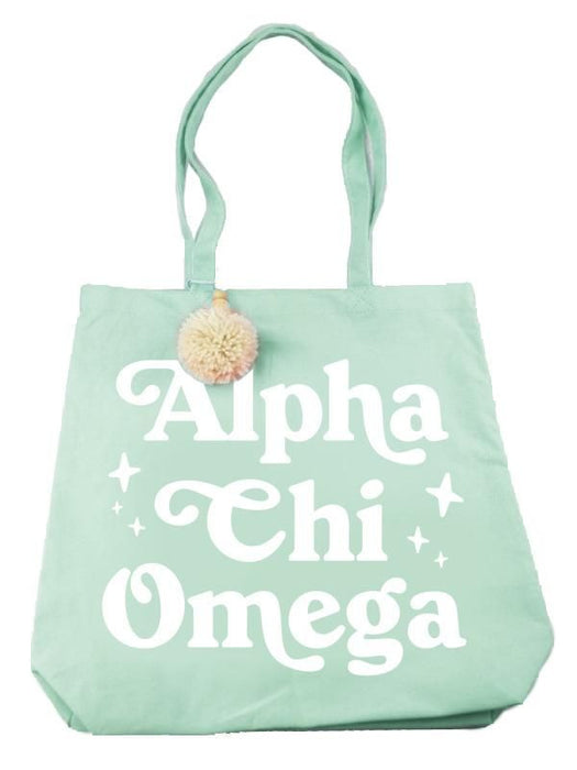 Alpha Chi Omega Retro Pom Pom Tote Bag Alpha Chi Omega Retro Pom Pom Tote Bag