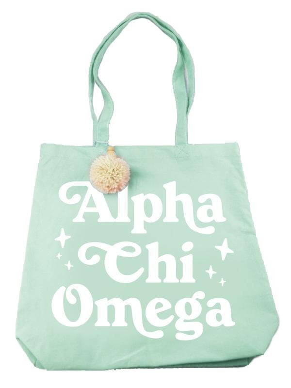 Alpha Chi Omega Retro Pom Pom Tote Bag Alpha Chi Omega Retro Pom Pom Tote Bag