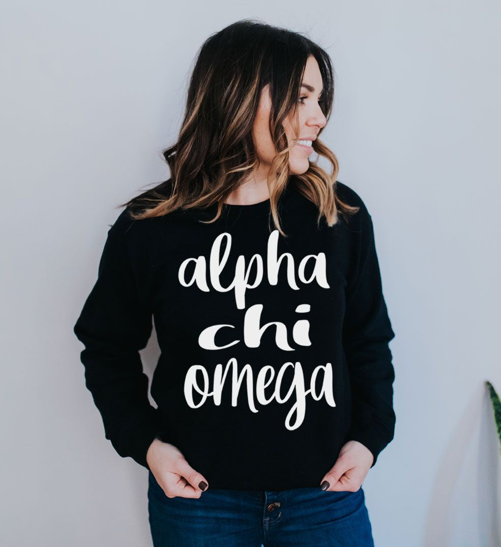 Alpha Chi Omega Alpha Chi Omega Script Crew Sweatshirt — GreekU