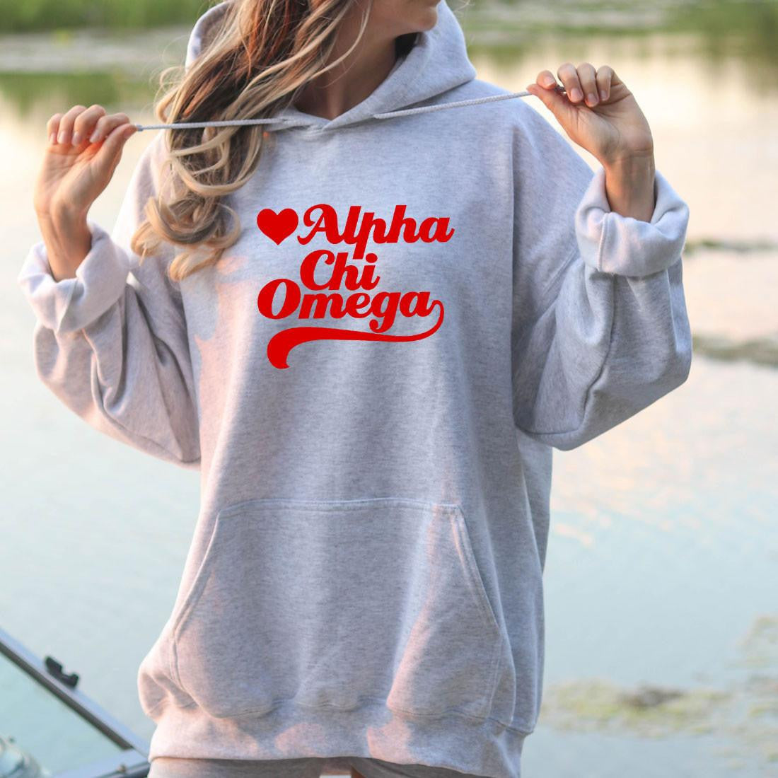 Alpha Chi Omega Script Heart Greek Hoodie — GreekU