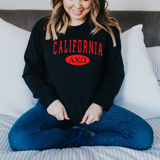 Alpha Chi Omega State Crewneck Sweatshirt Alpha Chi Omega State Crewneck Sweatshirt
