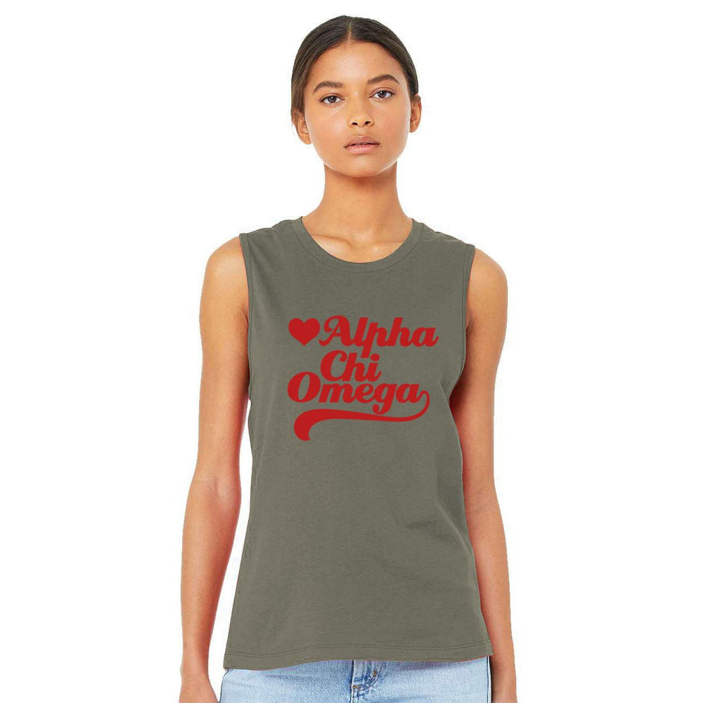 Printify Alpha Chi Omega Tail Heart Bella + Canvas Muscle Tank Alpha Chi Omega Tail Heart Bella + Canvas Muscle Tank