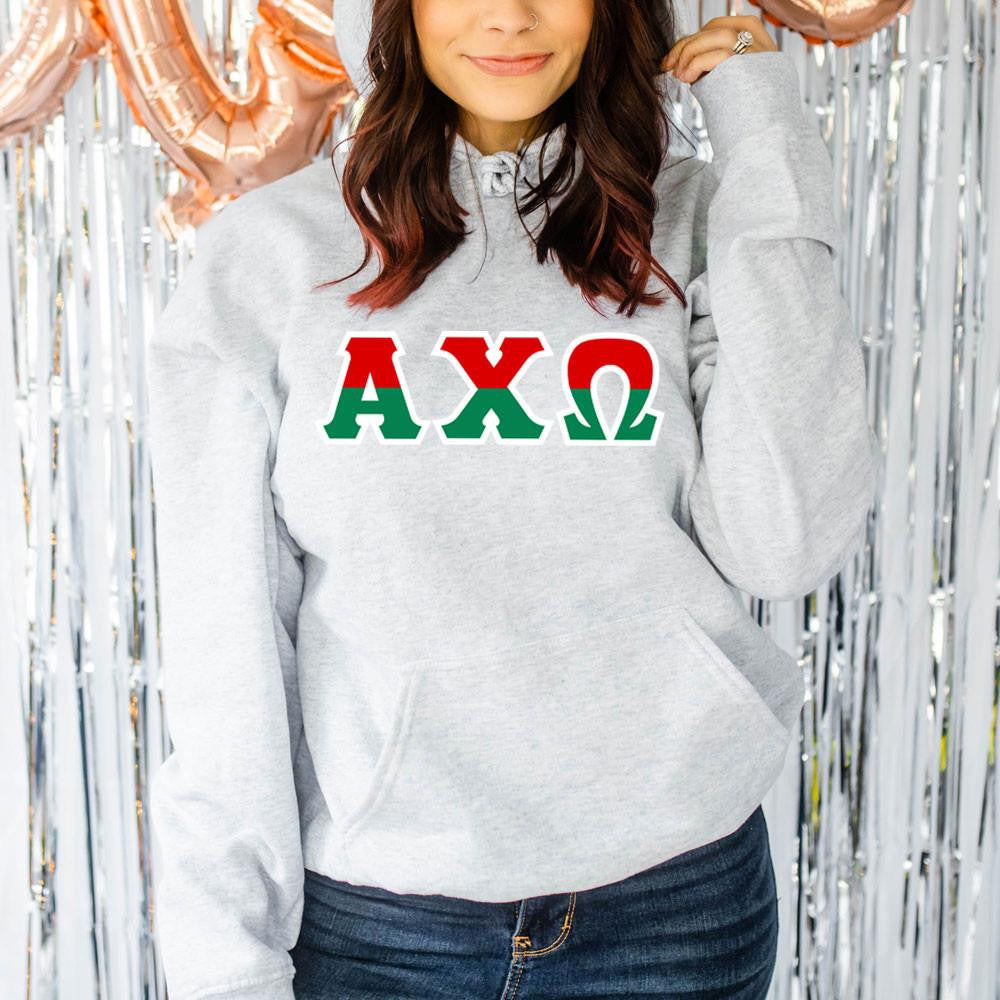Printify Alpha Chi Omega Two Tone Lettered Hooded Sweatshirts Alpha Chi Omega Two Tone Lettered Hooded Sweatshirts