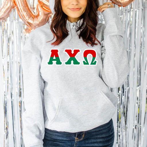 Clothing Alpha Chi Omega Two Tone Lettered Hooded Sweatshirts