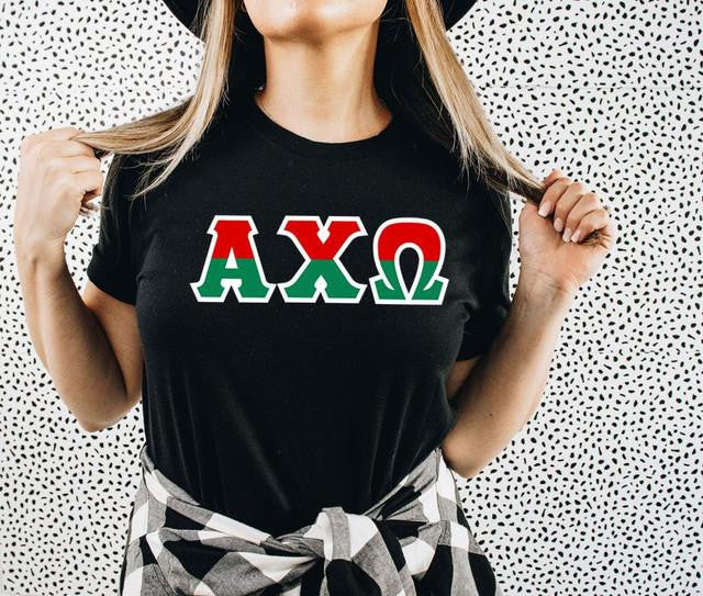 Alpha Chi Omega Two Toned Greek Lettered T Shirts Alpha Chi Omega Two Toned Greek Lettered T-shirts