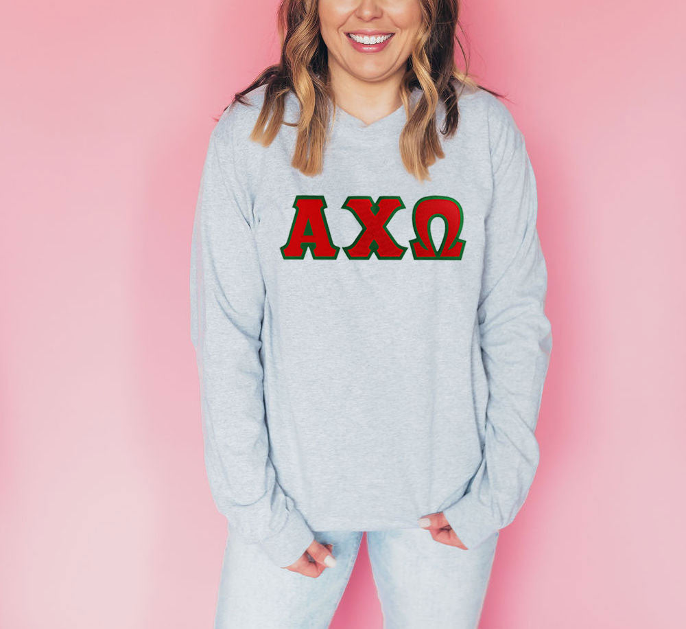 Discount Alpha Chi Omega Lettered Long Sleeve Tee DISCOUNT Alpha Chi Omega Lettered Long Sleeve Tee