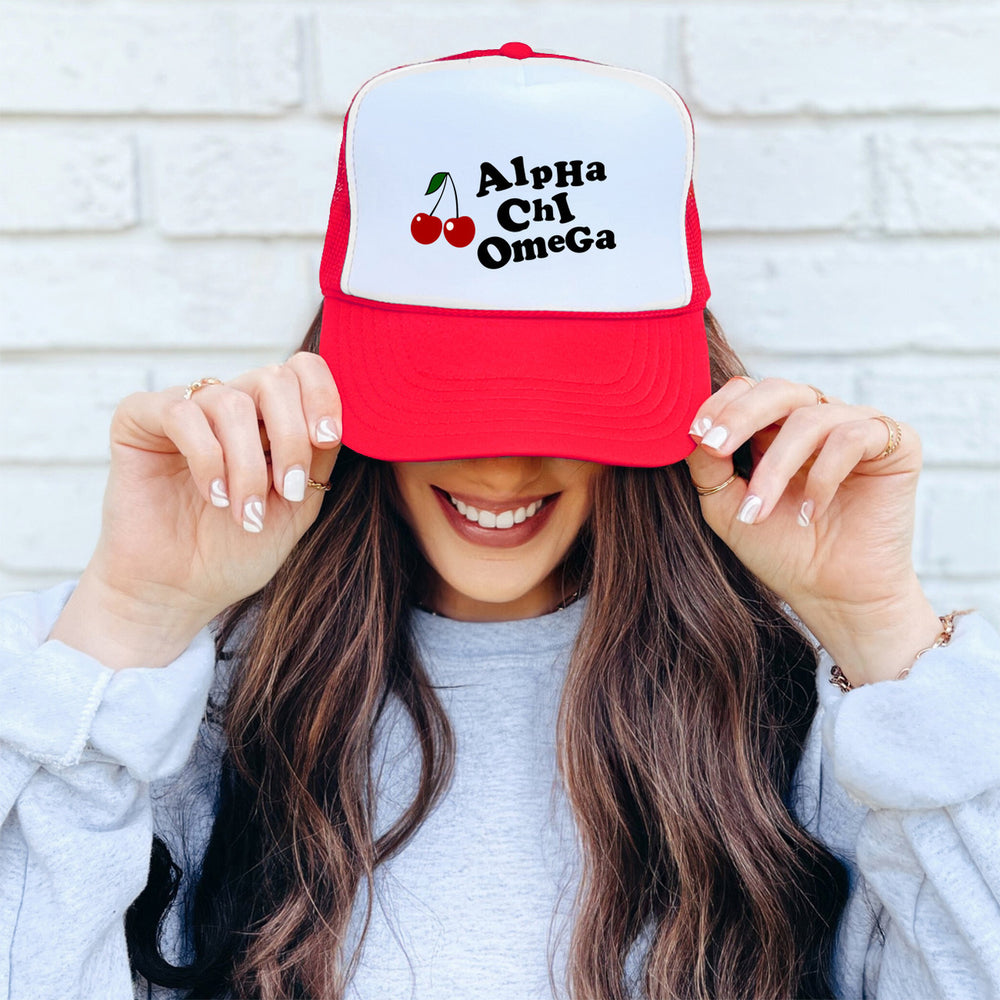 Alpha Chi Omega Cherry Trucker Caps Alpha Chi Omega Cherry Trucker Caps