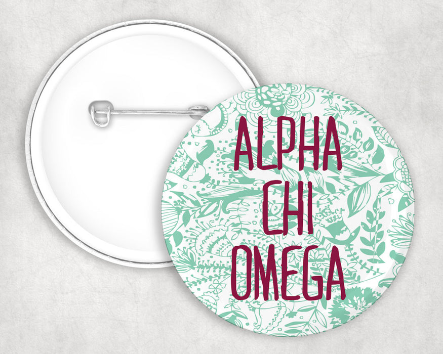 Alpha Chi Omega Floral Text Pin Buttons Alpha Chi Omega floral-text Pin Buttons