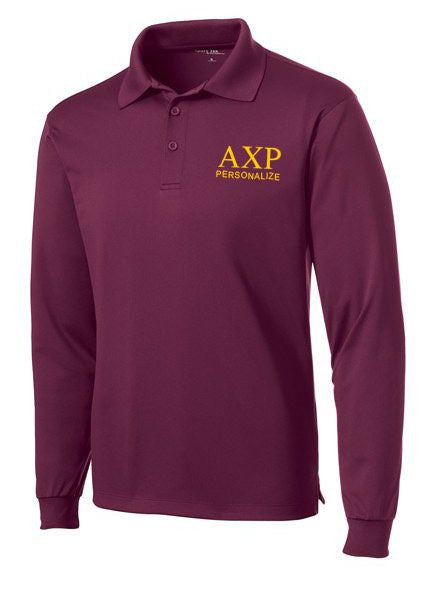 Alpha Chi Rho $35 World Famous Long Sleeve Dry Fit Polo Alpha Chi Rho-World Famous Long Sleeve Dry Fit Polo