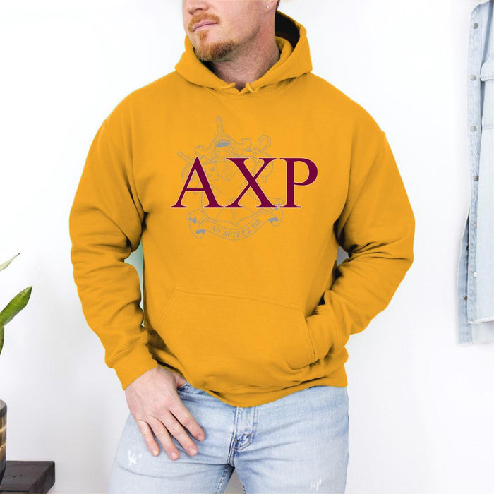 Printify Alpha Chi Rho Crest World Famous Hooded Sweatshirt Alpha Chi Rho Crest World Famous Hooded Sweatshirt