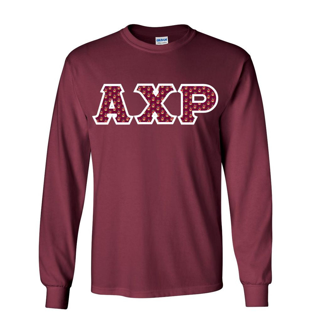 Alpha Chi Rho Fraternity Crest Shield Twill Letter Longsleeve Tee Alpha Chi Rho Fraternity Crest - Shield Twill Letter Longsleeve Tee