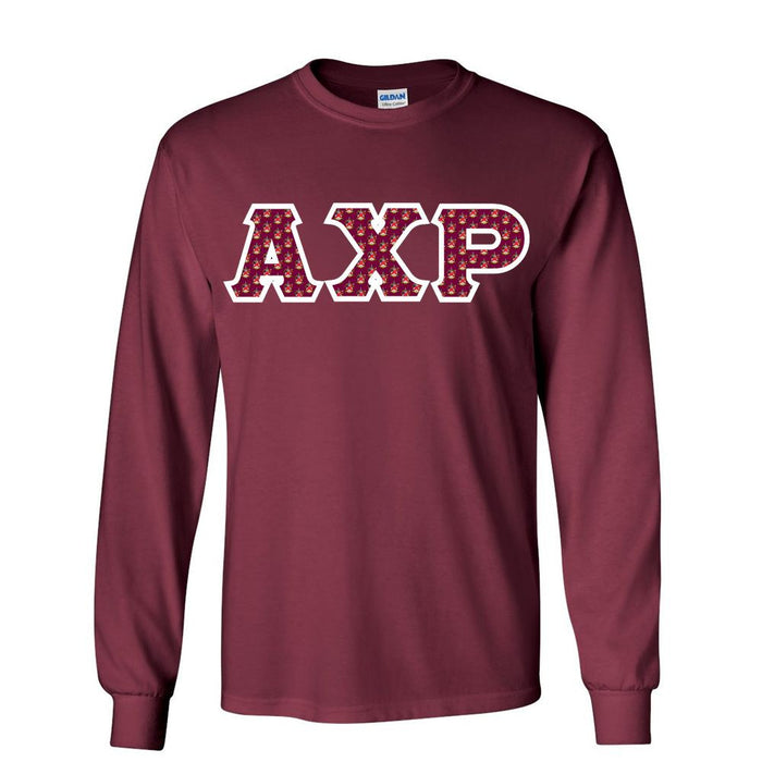 Alpha Chi Rho Fraternity Crest Shield Twill Letter Longsleeve Tee Alpha Chi Rho Fraternity Crest - Shield Twill Letter Longsleeve Tee