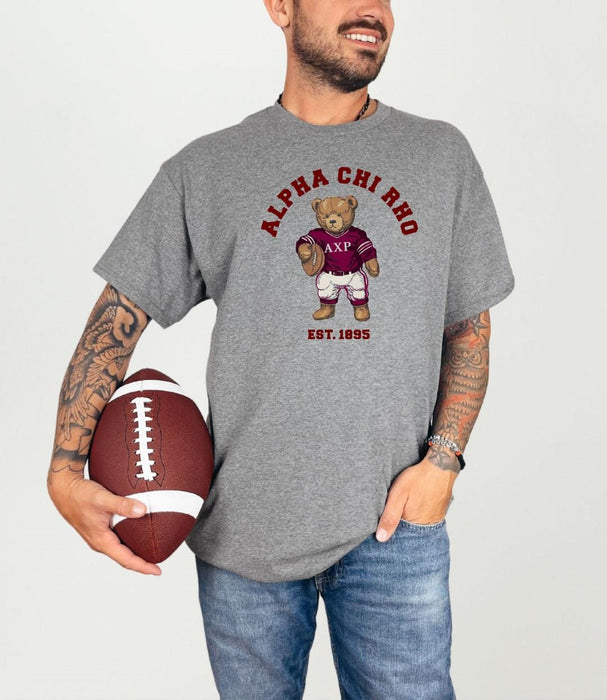 Alpha Chi Rho Teddy Bear Football T Shirt Alpha Chi Rho Teddy Bear Football T-Shirt