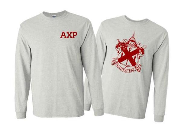 Printify Alpha Chi Rho World Famous Crest Long Sleeve T Shirt Alpha Chi Rho World Famous Crest Long Sleeve T-Shirt