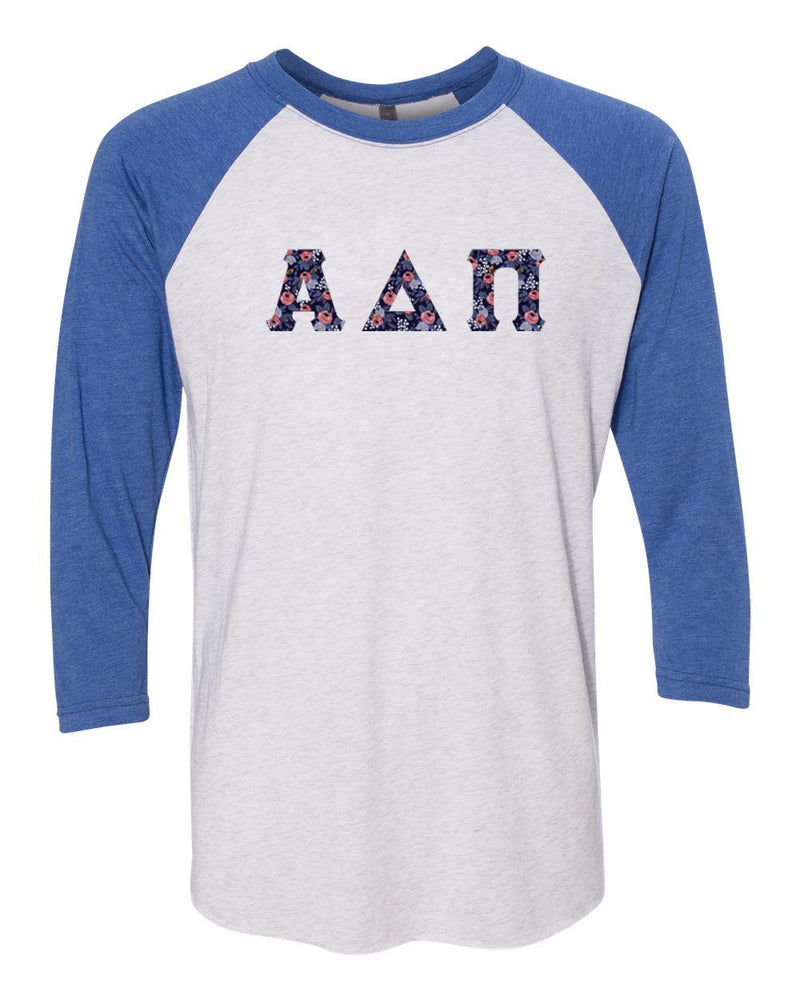Alpha Delta Pi Unisex Tri Blend Three Quarter Sleeve Baseball Raglan Tee Alpha Delta Pi Unisex Tri-Blend Three-Quarter Sleeve Baseball Raglan Tee