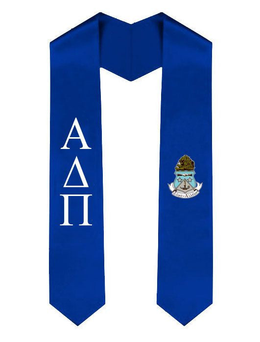 Alpha Delta Pi Greek Lettered Graduation Sash Stole With Crest Alpha Delta Pi Greek Lettered Graduation Sash Stole With Crest