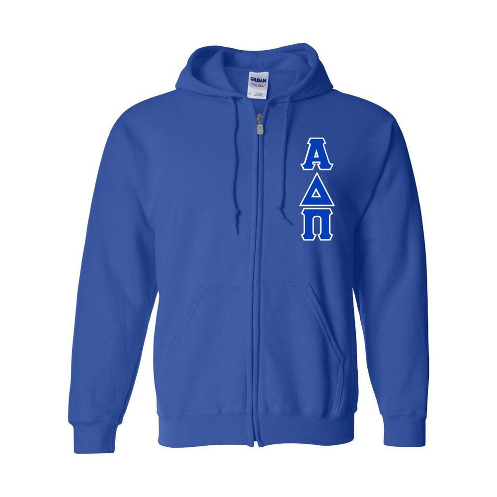 Alpha Delta Pi Heavy Full Zip Hoodie 3" Letters Alpha Delta Pi Heavy Full Zip Hoodie - 3