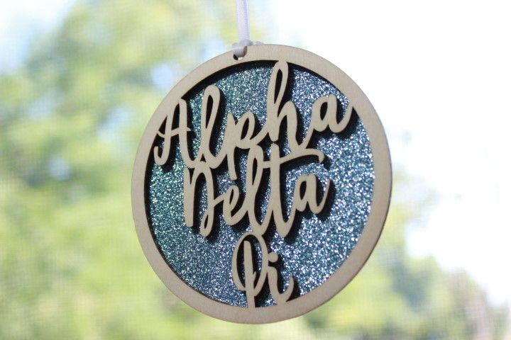 Alpha Delta Pi Laser Carved Script Ornament 3" Round Alpha Delta Pi Laser Carved Script Ornament - 3