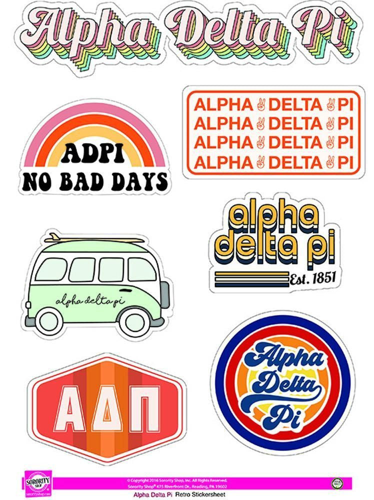 Alpha Delta Pi Retro Sticker Sheet Alpha Delta Pi Retro Sticker Sheet