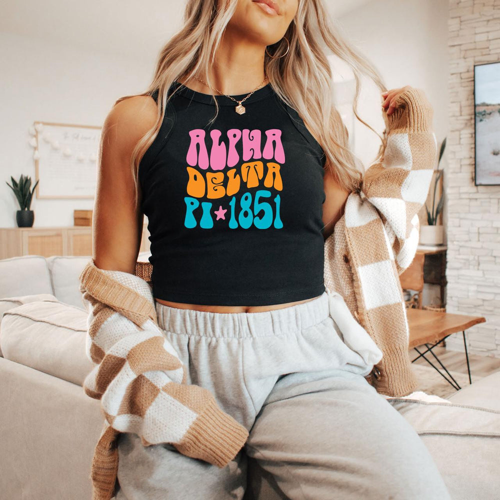 Printify Alpha Delta Pi Shagadelic Racer Tank Alpha Delta Pi Shagadelic Racer Tank