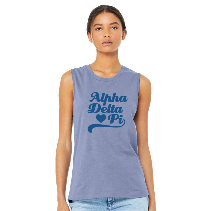 Printify Alpha Delta Pi Tail Heart Bella + Canvas Muscle Tank Alpha Delta Pi Tail Heart Bella + Canvas Muscle Tank