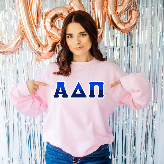 Printify Alpha Delta Pi Two Tone Lettered Crew Sweatshirts Alpha Delta Pi Two Tone Lettered Crew Sweatshirts