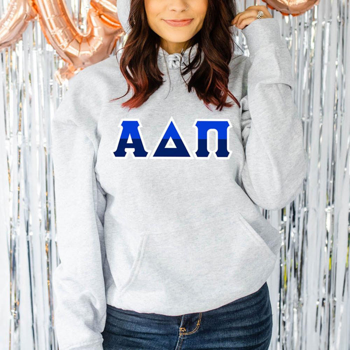 Printify Alpha Delta Pi Two Tone Lettered Hooded Sweatshirts Alpha Delta Pi Two Tone Lettered Hooded Sweatshirts