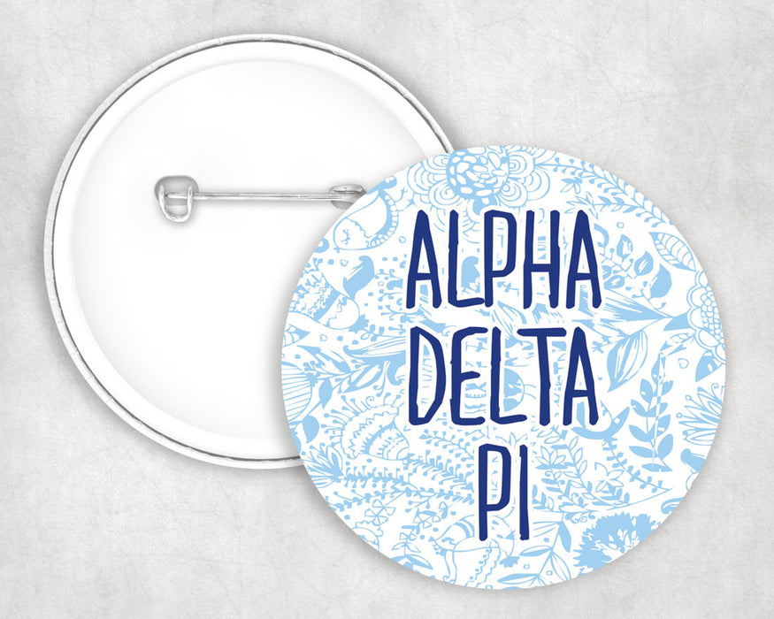 Alpha Delta Pi Floral Text Pin Buttons Alpha Delta Pi floral-text Pin Buttons