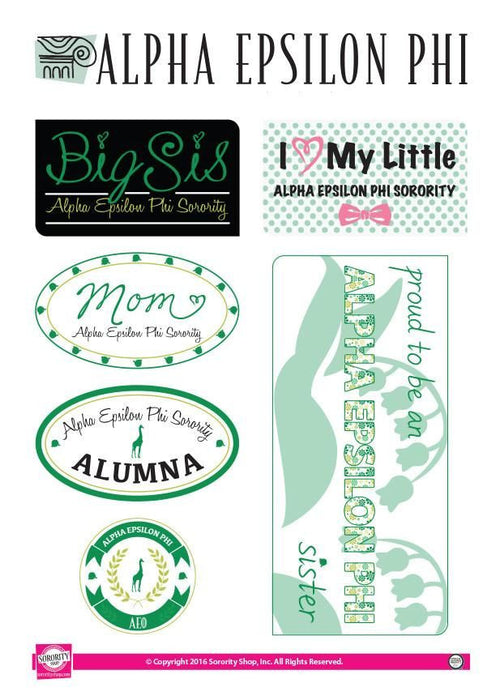 Alpha Epsilon Phi Family Sticker Sheet Alpha Epsilon Phi Family Sticker Sheet