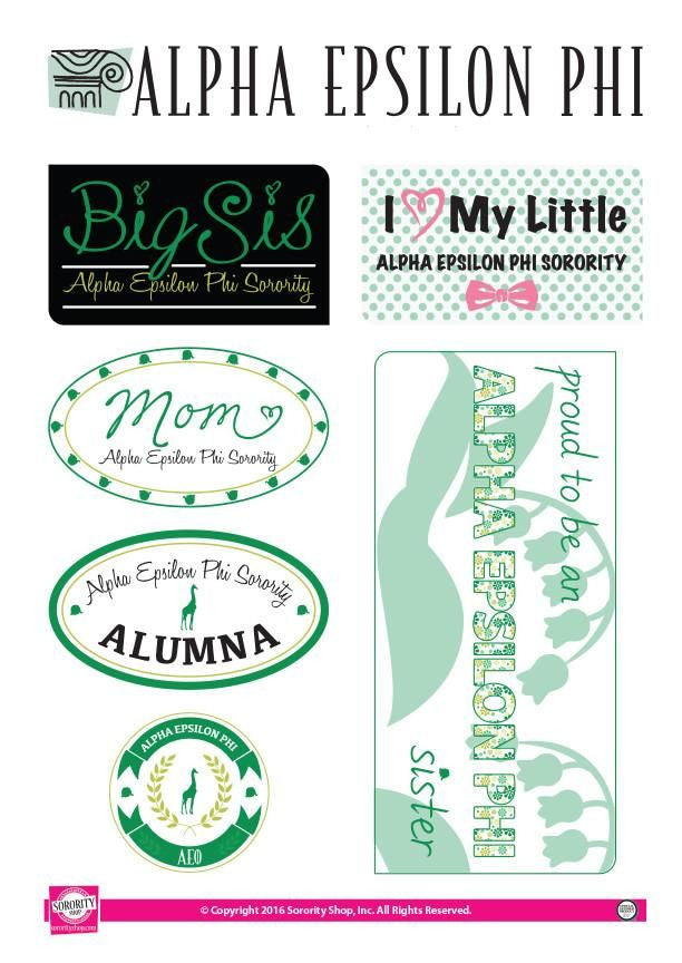 Alpha Epsilon Phi Family Sticker Sheet Alpha Epsilon Phi Family Sticker Sheet
