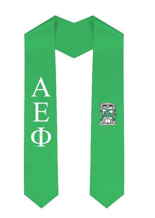 Alpha Epsilon Phi Greek Lettered Graduation Sash Stole With Crest Alpha Epsilon Phi Greek Lettered Graduation Sash Stole With Crest