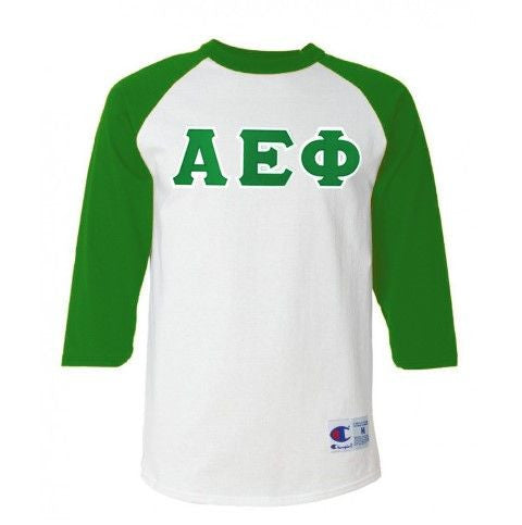 Discount Alpha Epsilon Phi Lettered Raglan Shirt DISCOUNT-Alpha Epsilon Phi Lettered Raglan Shirt