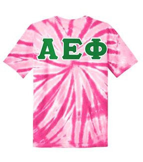 Discount Alpha Epsilon Phi Lettered Tie Dye T Shirts For Only $30! DISCOUNT-Alpha Epsilon Phi Lettered Tie-Dye t-shirts