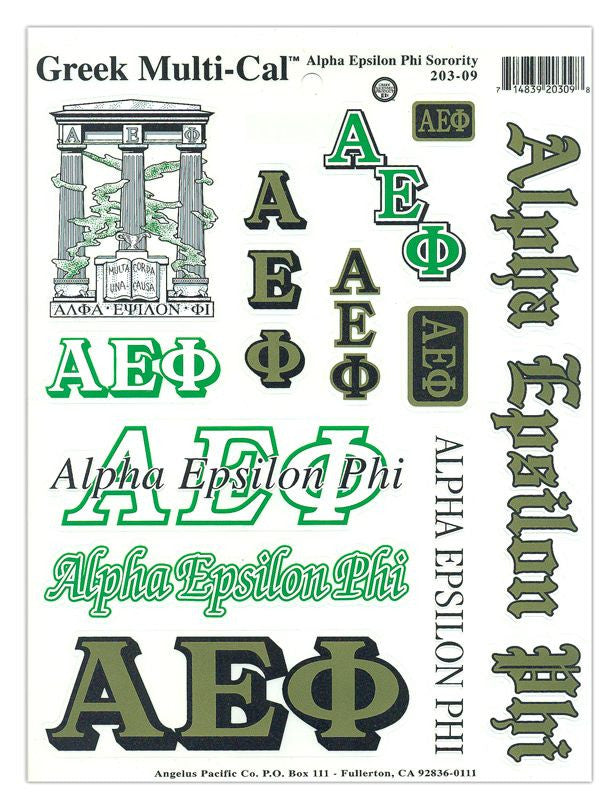 Alpha Epsilon Phi Multi Greek Decal Sheet Alpha Epsilon Phi Multi Greek Decal Sheet