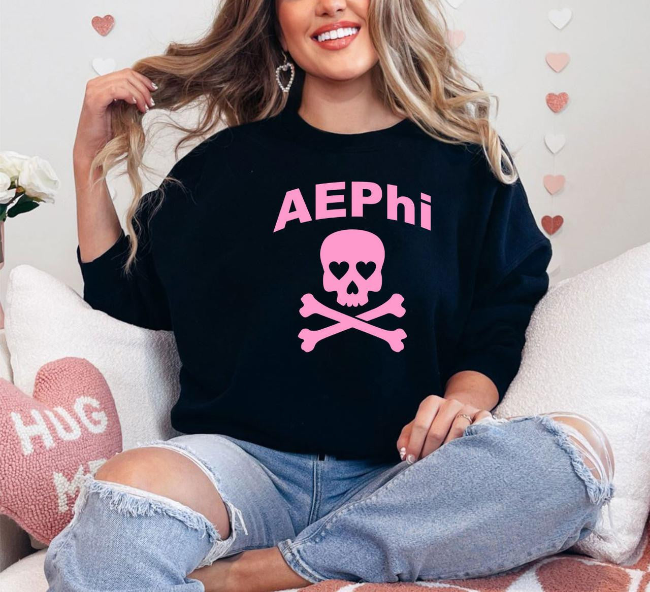 Alpha Epsilon Phi Skull & Crossbones Crew Sweatshirt Alpha Epsilon Phi Skull & Crossbones Crew Sweatshirt