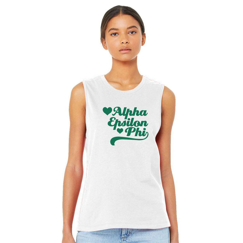 Printify Alpha Epsilon Phi Tail Heart Bella + Canvas Muscle Tank Alpha Epsilon Phi Tail Heart Bella + Canvas Muscle Tank